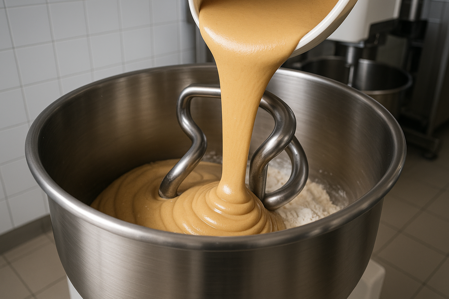 macadamia nut paste into a dough mixing machine