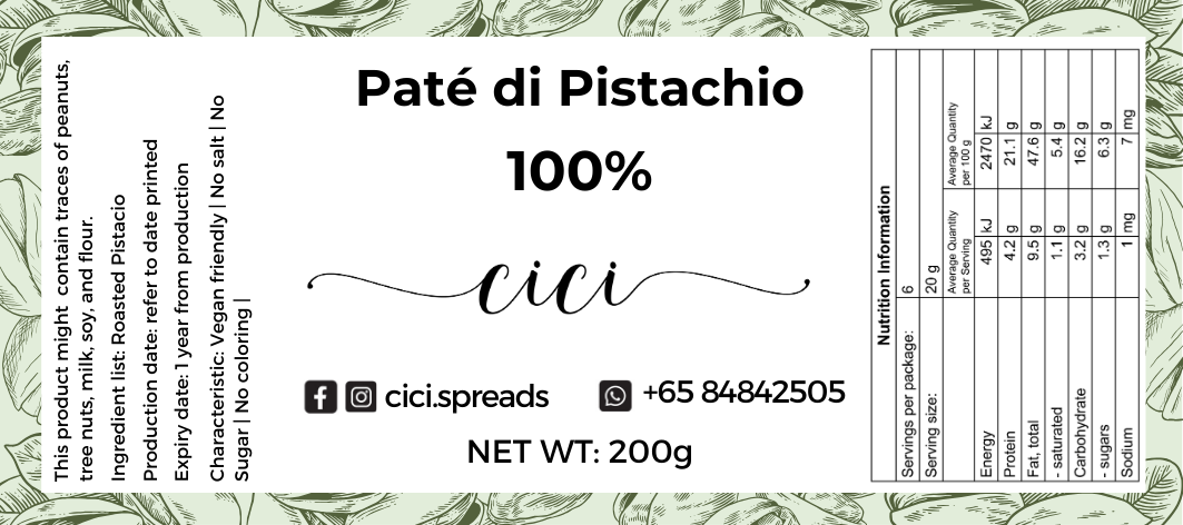 [Made in SG 🇸🇬] 100% Pure Pistachio Nut paste (120g, 200g) No added oil, salt, sugar, additives, coloring