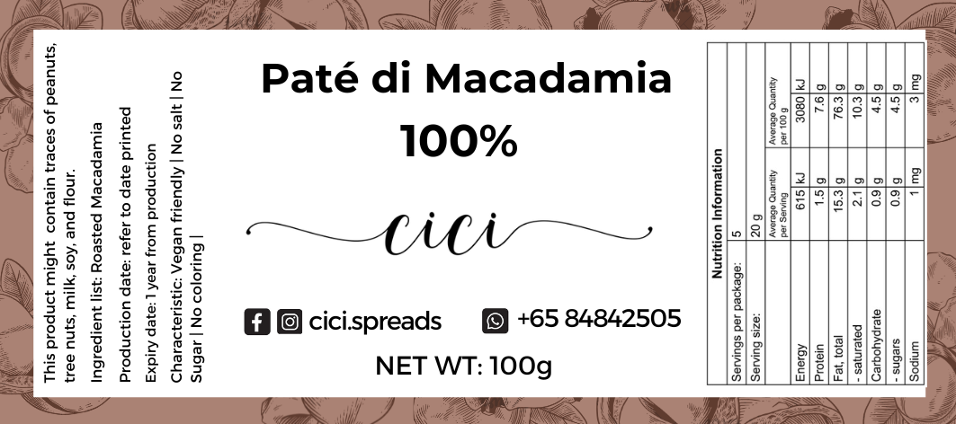 [Made in SG 🇸🇬] 100% Macadamia Nut paste (100g)