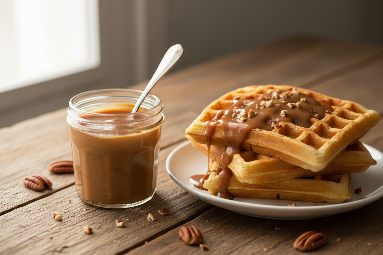 Pecan milk spread with waffles